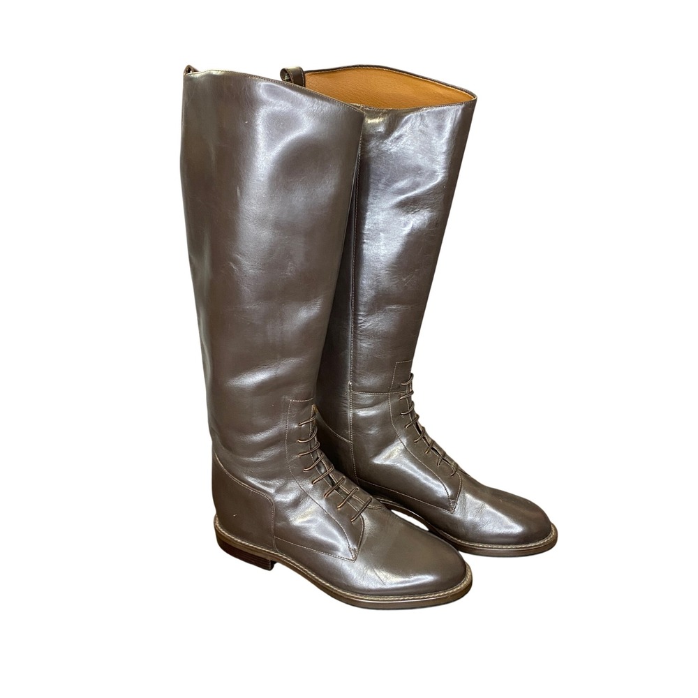 Nine West Womens Brown Leather Lace Up‎ Back Zip Knee High Riding Boots Size 6M
